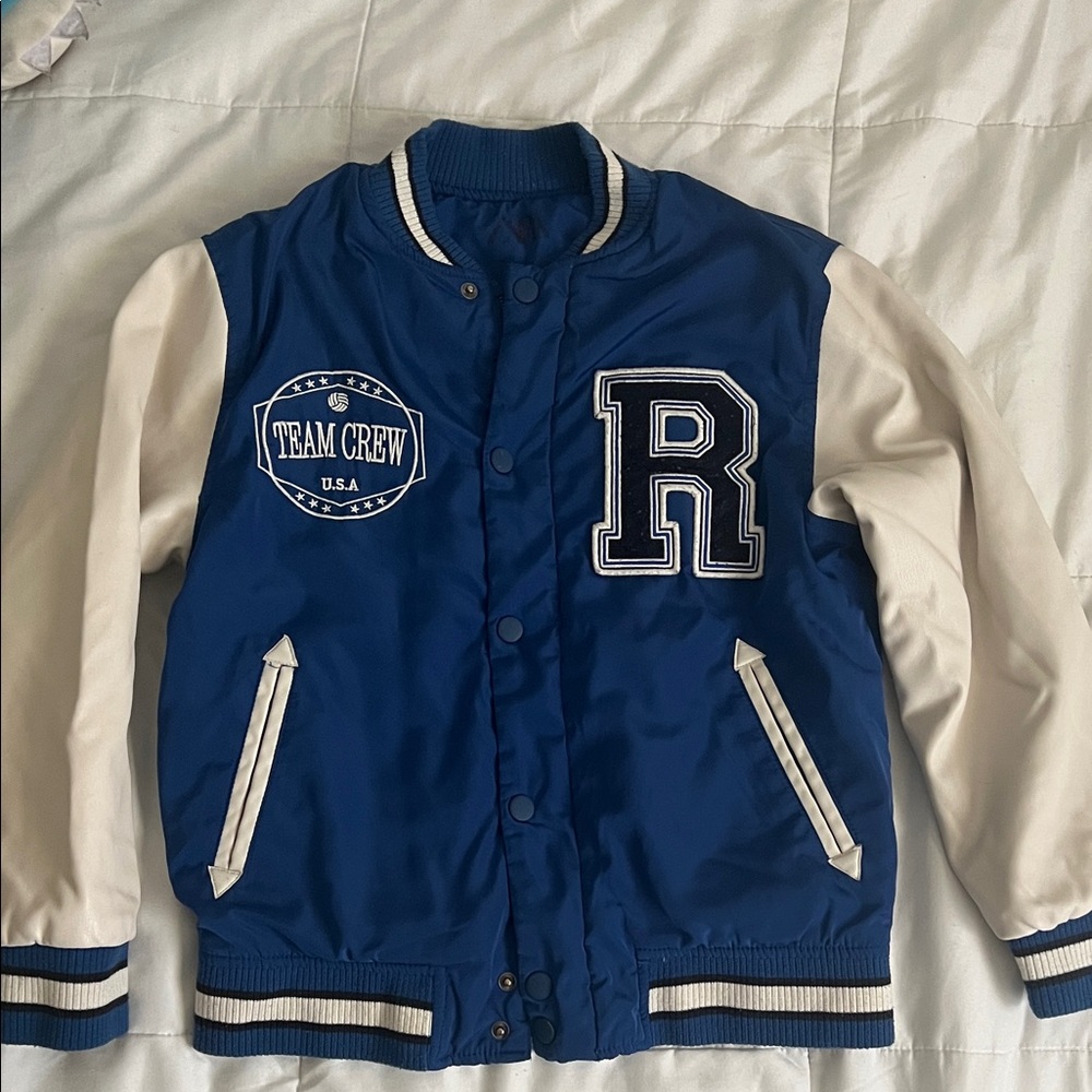 Zara Kids Blue and White Varsity Jacket